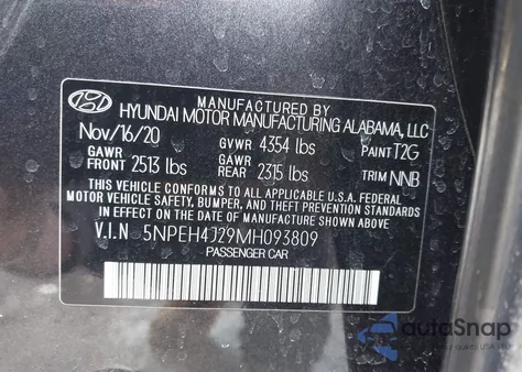 2021 Hyundai Sonata Limited z USA, uszkodzony, nr VIN 5NPEH4J29MH093809